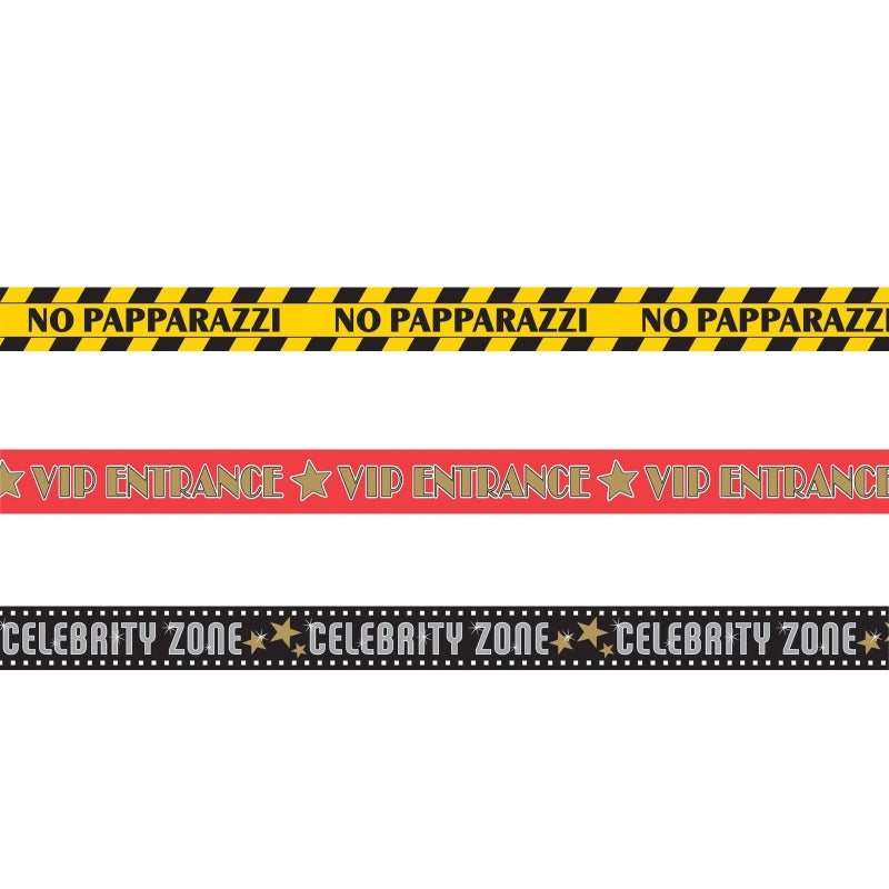 Amscan Hollywood Glossy Plastic Party Tape, 3 Designs, 30' - 3 Pcs